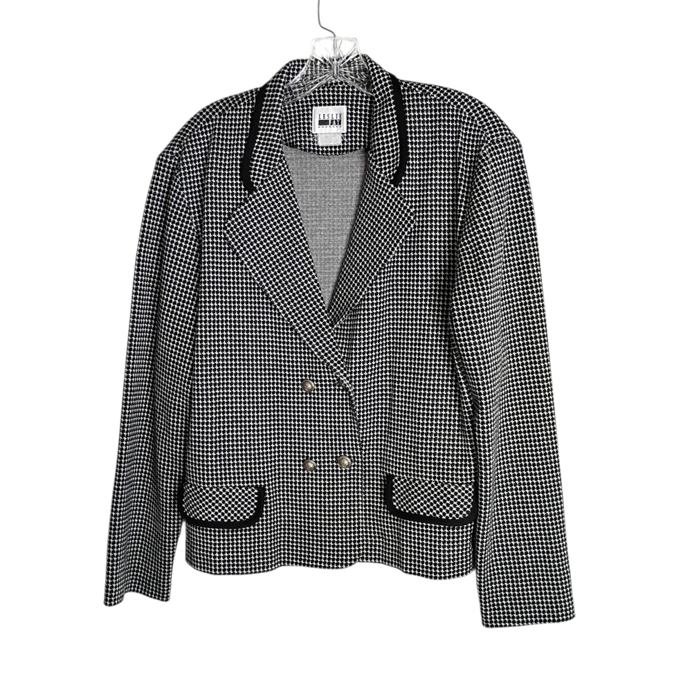 Leslie Fay -Black & White Houndstooth Double-Breasted Blazer - Size 16
